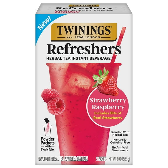 Twinings Strawberry Raspberry Refresher Herbal Instant Tea Bags, 3 oz 5 Count