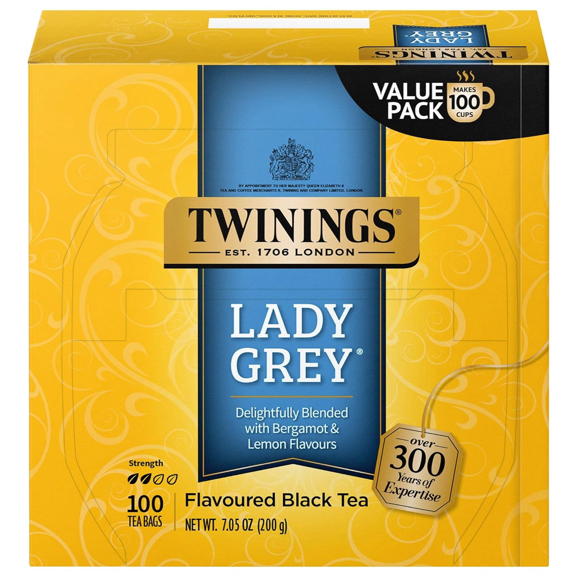 Twinings Lady Grey Citrus Black Tea Bags, 100 Count, Individually