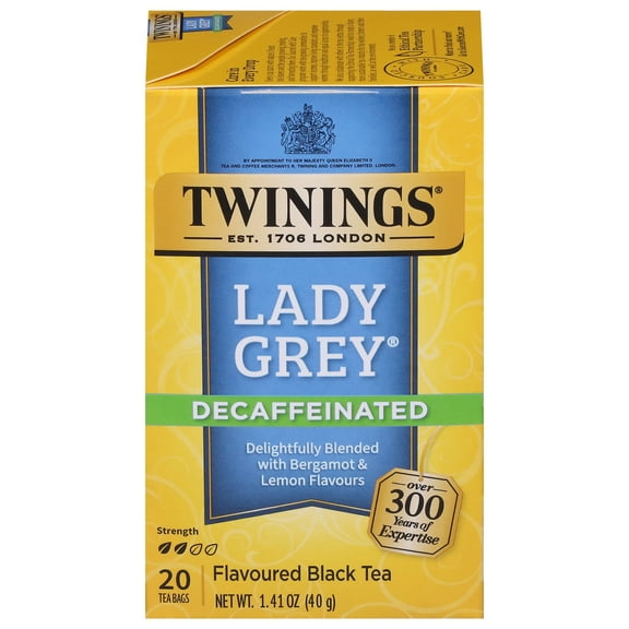 Twinings Lady Grey Decaffeinated Citrus Black Tea Bags, 20 Count Box