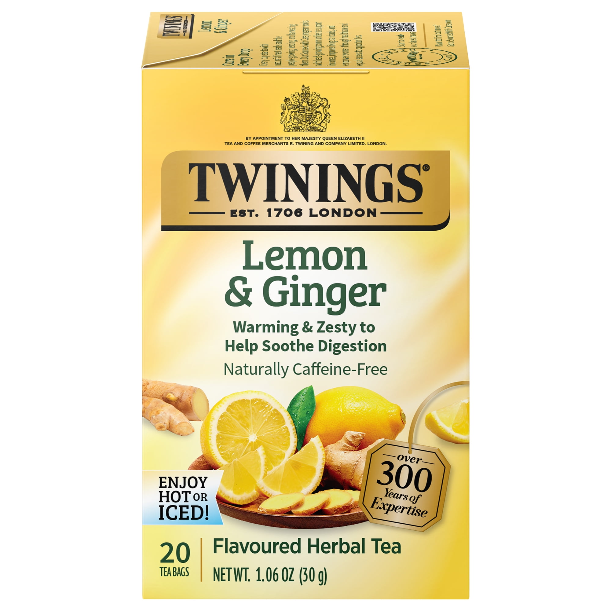 Twinings Lemon u0026 Ginger Herbal Tea Bags, Caffeine Free, 20 Count Box -  Walmart.com