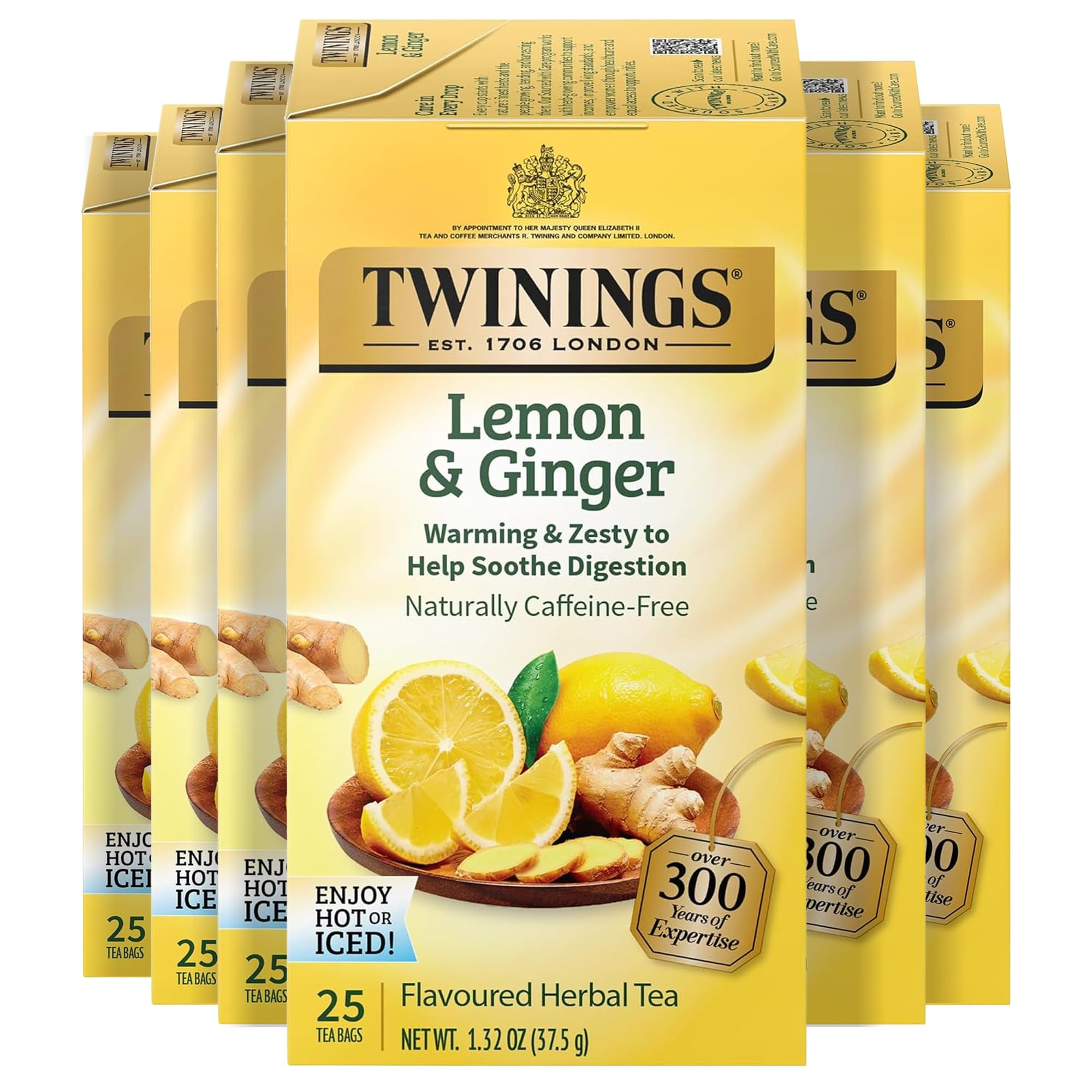 Twinings Lemon & Ginger Herbal Tea GJM1 Individually Wrapped Bags, 25 ...