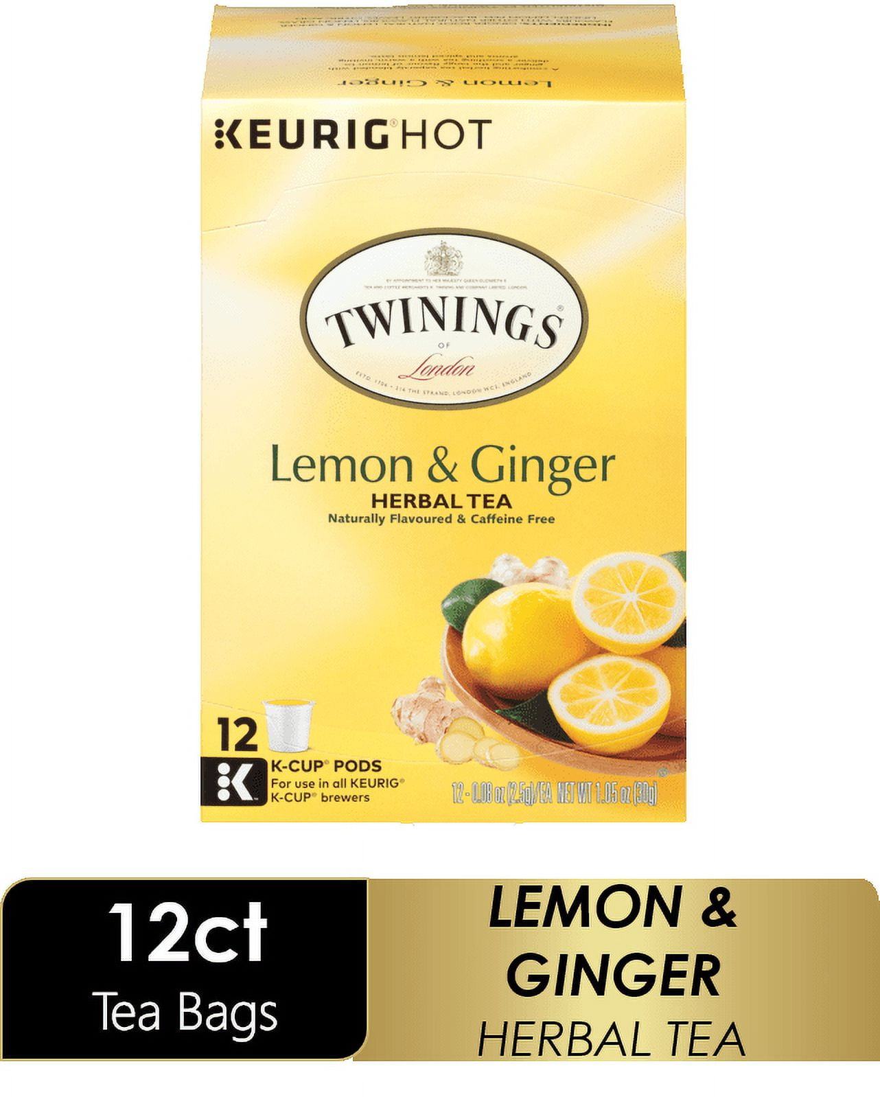 Twinings Lemon & Ginger Herbal Tea KCup Pods, 12 Count