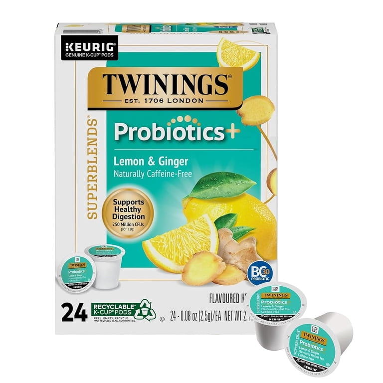 Twinings Lemon & Ginger + Probiotics K-Cup Pods for Keurig, 24