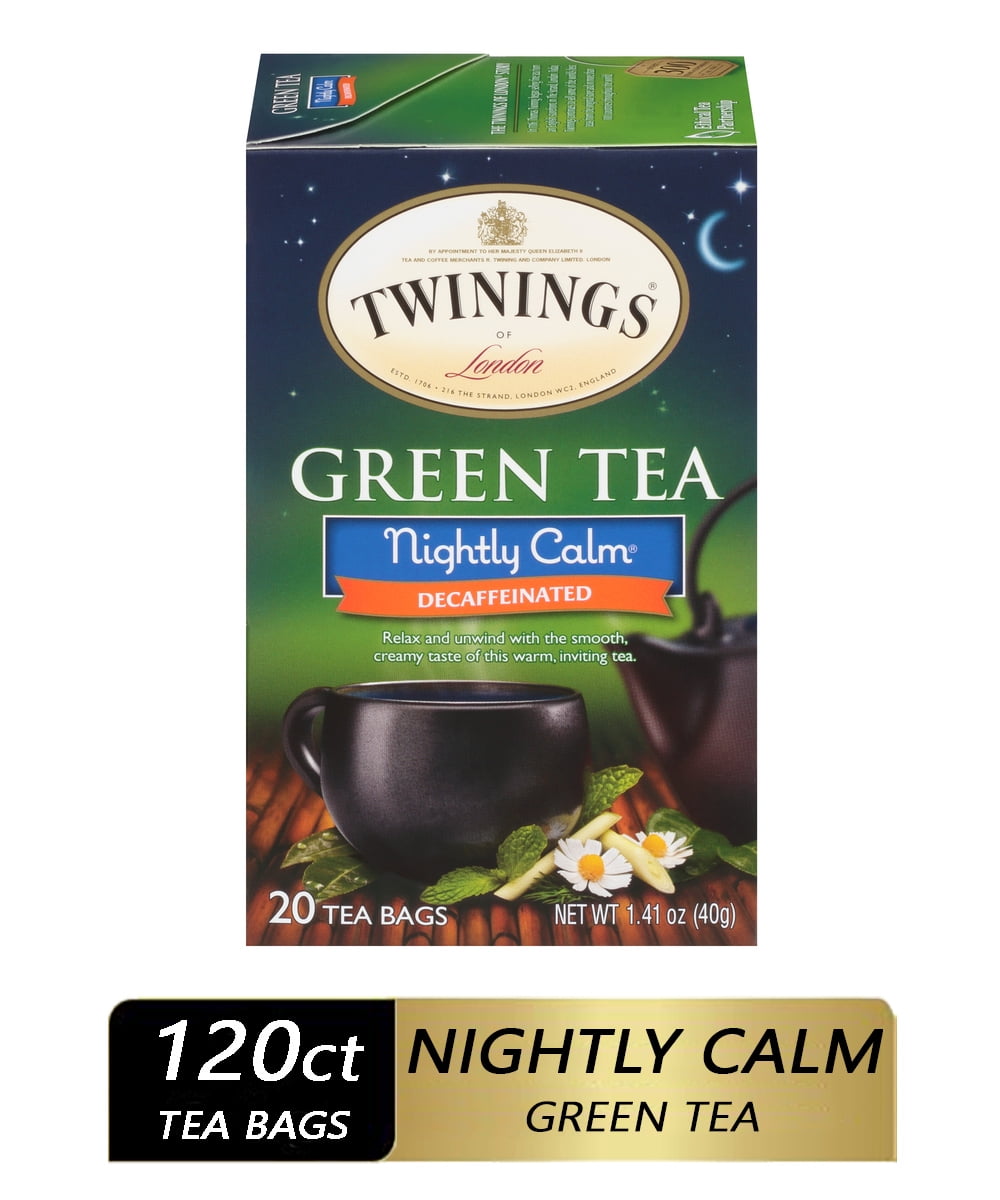 Twinings Nightly Calm Decaffeinated Green Tea Bags, (6) 20 Count Boxes