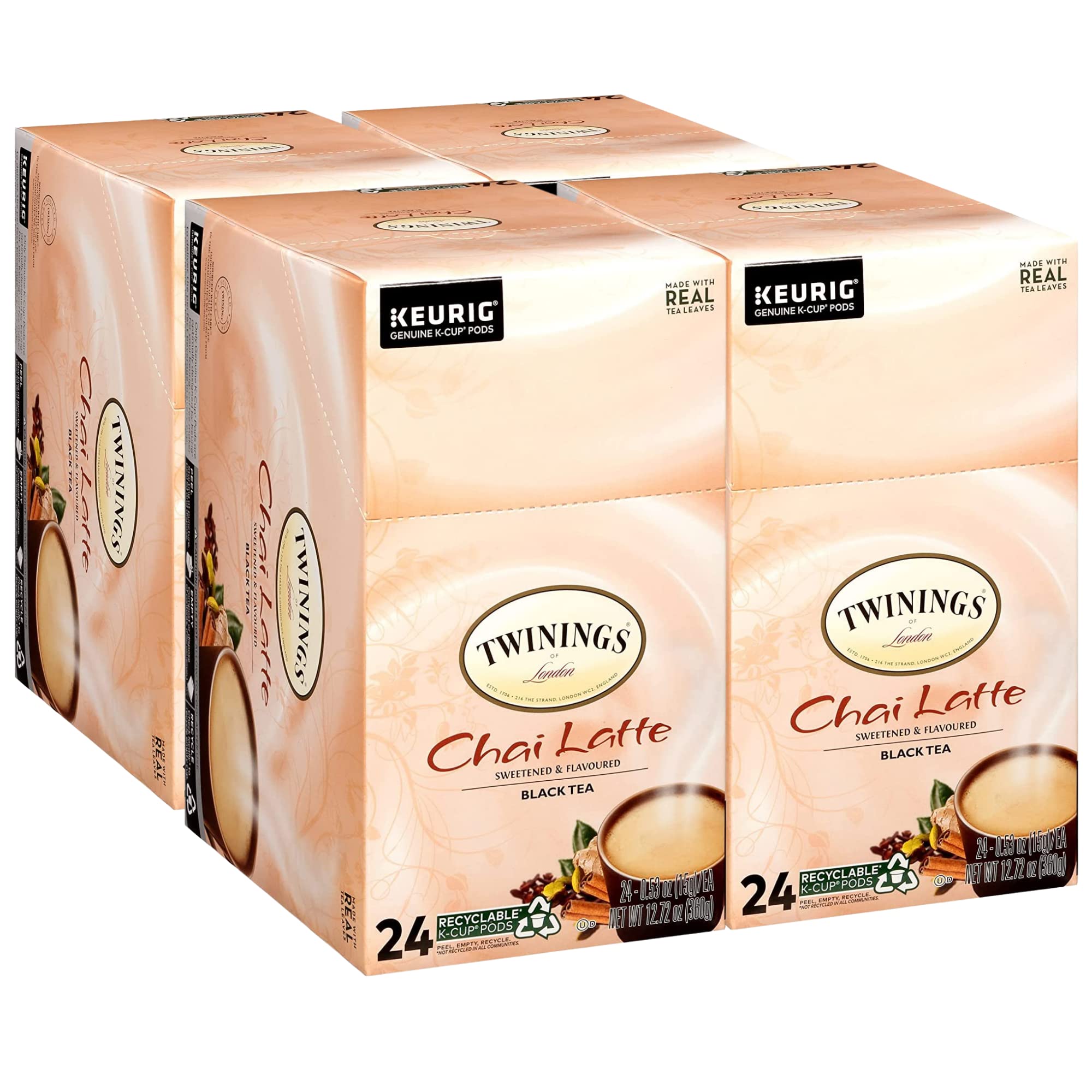 Twinings Of London Chai Latte Tea KCups For Keurig, 24 Count (Pack Of 4)