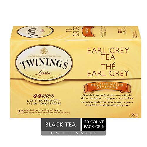 Twinings Of London Decaffeinated Earl Grey Black Tea Bags, 20 Count (Pack Of 6)