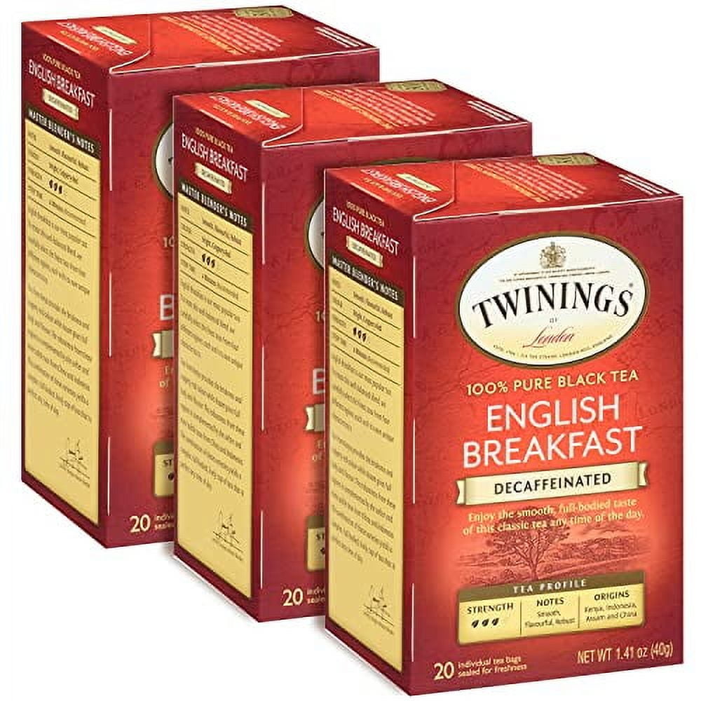 Twinings Of London Decaffeinated English Breakfast 20 Count Tea Bags 1.41 Oz. Box (Pack Of 3 - 60 Bags Total)