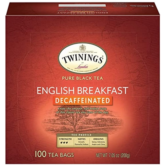 Twinings Decaffeinated English Breakfast Black Tea, 100 Individually Wrapped Tea Bags, Smooth, Flavourful Black Tea