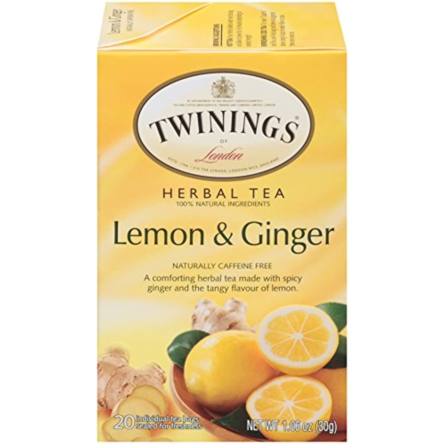 Twinings Of London Lemon & Ginger Herbal Tea Bags, 20 Count (Pack Of 6)