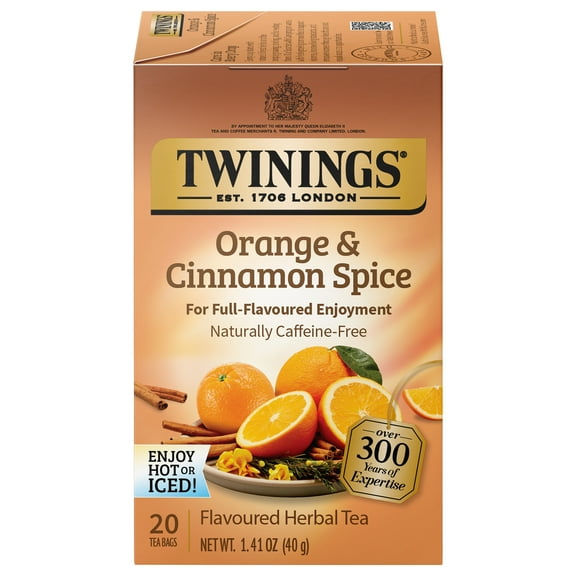Twinings Orange, Cinnamon & Spice Herbal Tea Bags, Caffeine Free, 20 Count Box