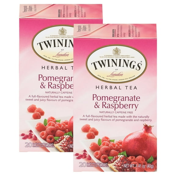 Twinings Pomegranate & Raspberry Tea - Naturally Caffeine-Free Herbal Tea Bags Individually Wrapped, 20 Count (Pack of 2)