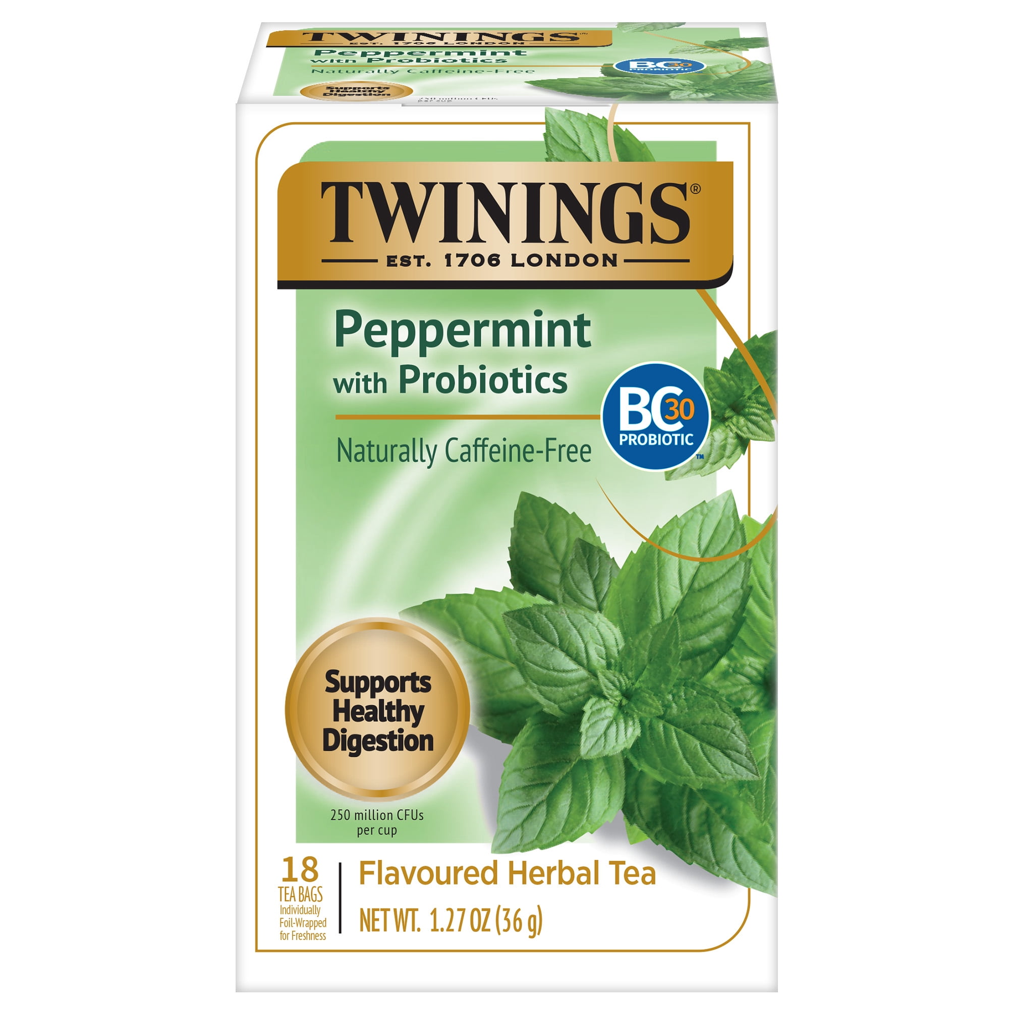 Twinings, Peppermint with Probiotics Herbal Tea, 18 Tea Bags