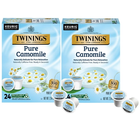 Twinings Pure Camomile Herbal Tea K-Cup Pods for Keurig, Naturally Caffeine-Free, Made with Pure Camomile Blossoms, 24 Count (Pack of 2), Enjoy Hot or Iced