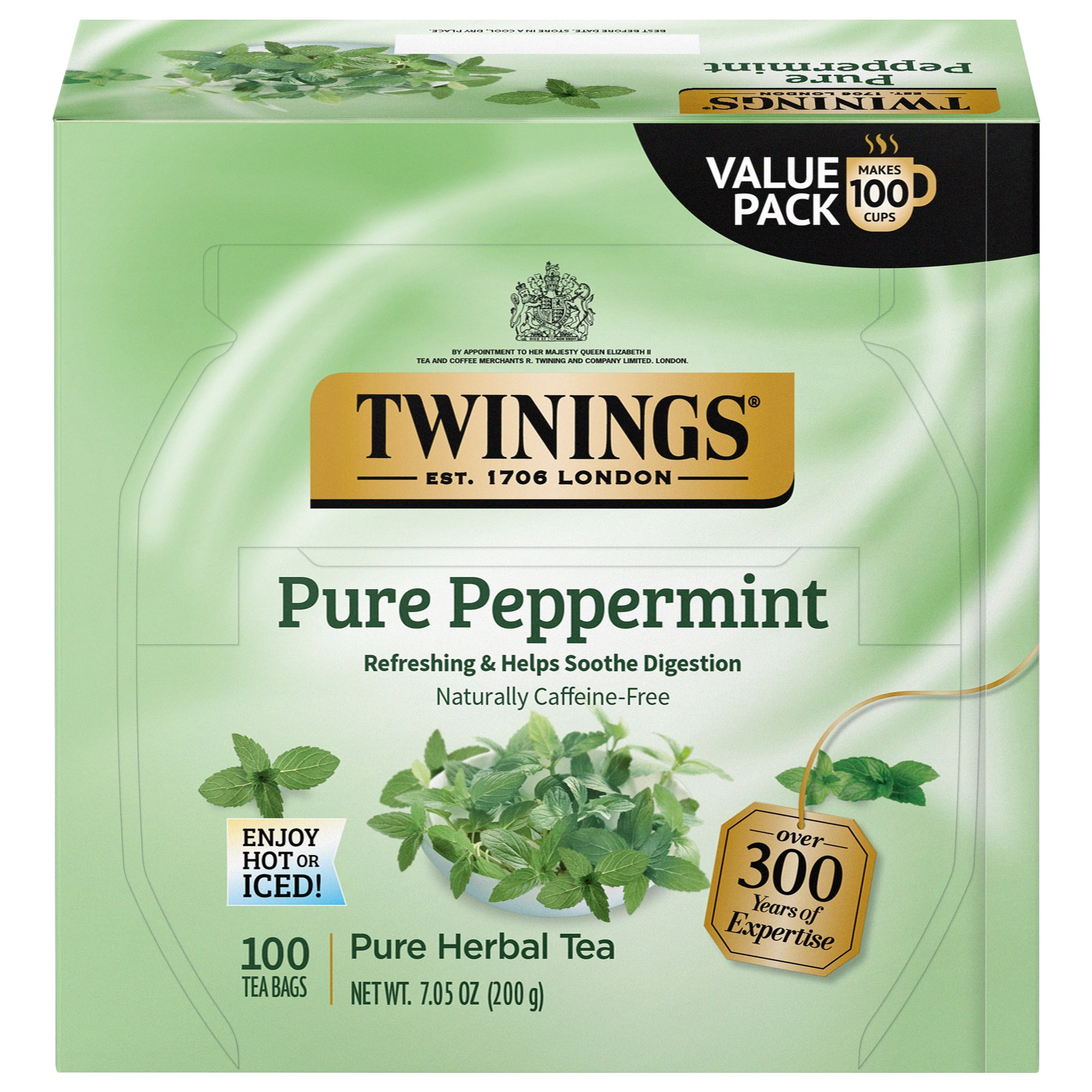 Twinings Pure Peppermint Herbal Tea Bags, Caffeine-Free, 100 Count Box