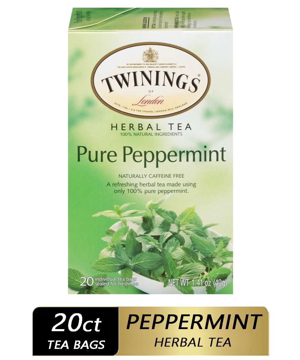 Twinings Pure Peppermint Herbal Tea Bags, Caffeine Free, 20 Count Box-Pack Of 4