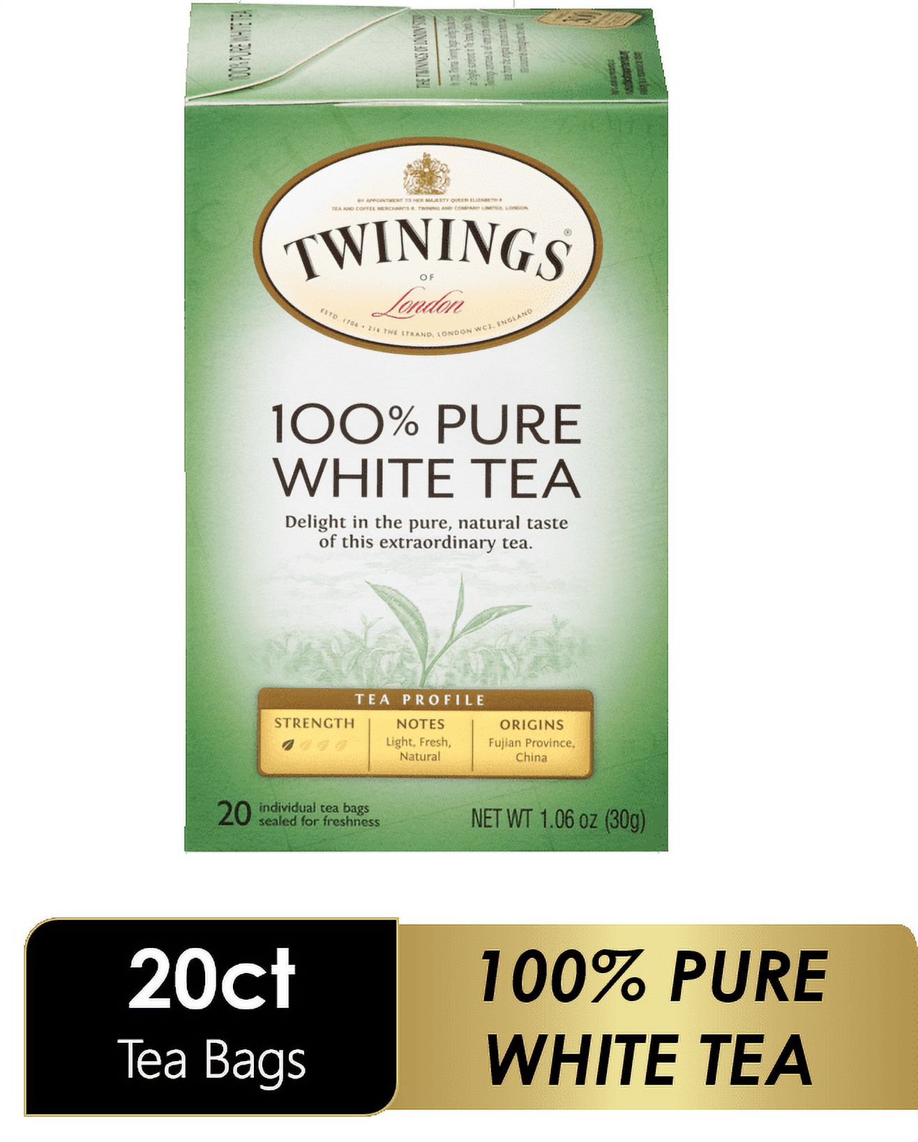 Twinings Pure White Tea Light Fresh Tea Bags, 20 Count Box