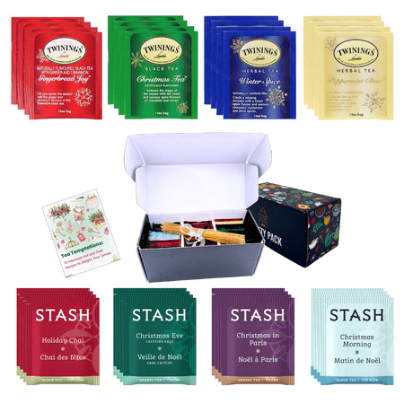 Twinings & Stash Tea Variety Set: Tea Sampler - 48 Tea Bags, 8 Festive Flavors, Tea Box, 10 Honey Sticks, Recipe eBook in Seasonal Tea Variety Pack