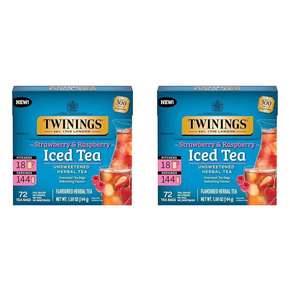 Twinings Strawberry & Raspberry Herbal Iced Tea, 72 Oversized Tea Bags ...