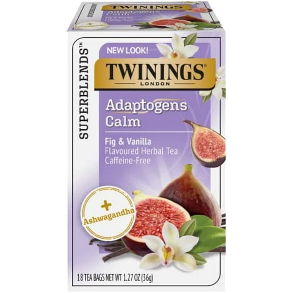 Twinings Superblends Adaptogens Calm Fig & Vanilla Flavoured Herbal Tea Caffeine- Free, 18 Tea Bags (Pack of 6)