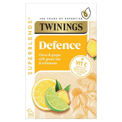 Twinings Superblends Defence with Citrus, Ginger & Green Tea 20's, British Import (Pack of 3)