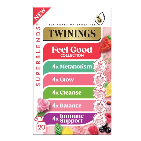 Twinings Superblends Feel Good Collection 20 Tea Bags 38.4g, Imported from Britain