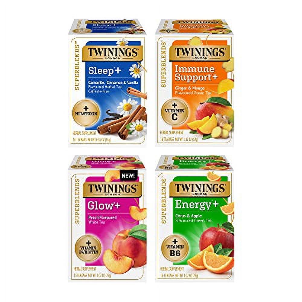 Twinings Superblends Teas, Flavoured Herbal, Green & White Tea Variety Sampler Pack, Energy+