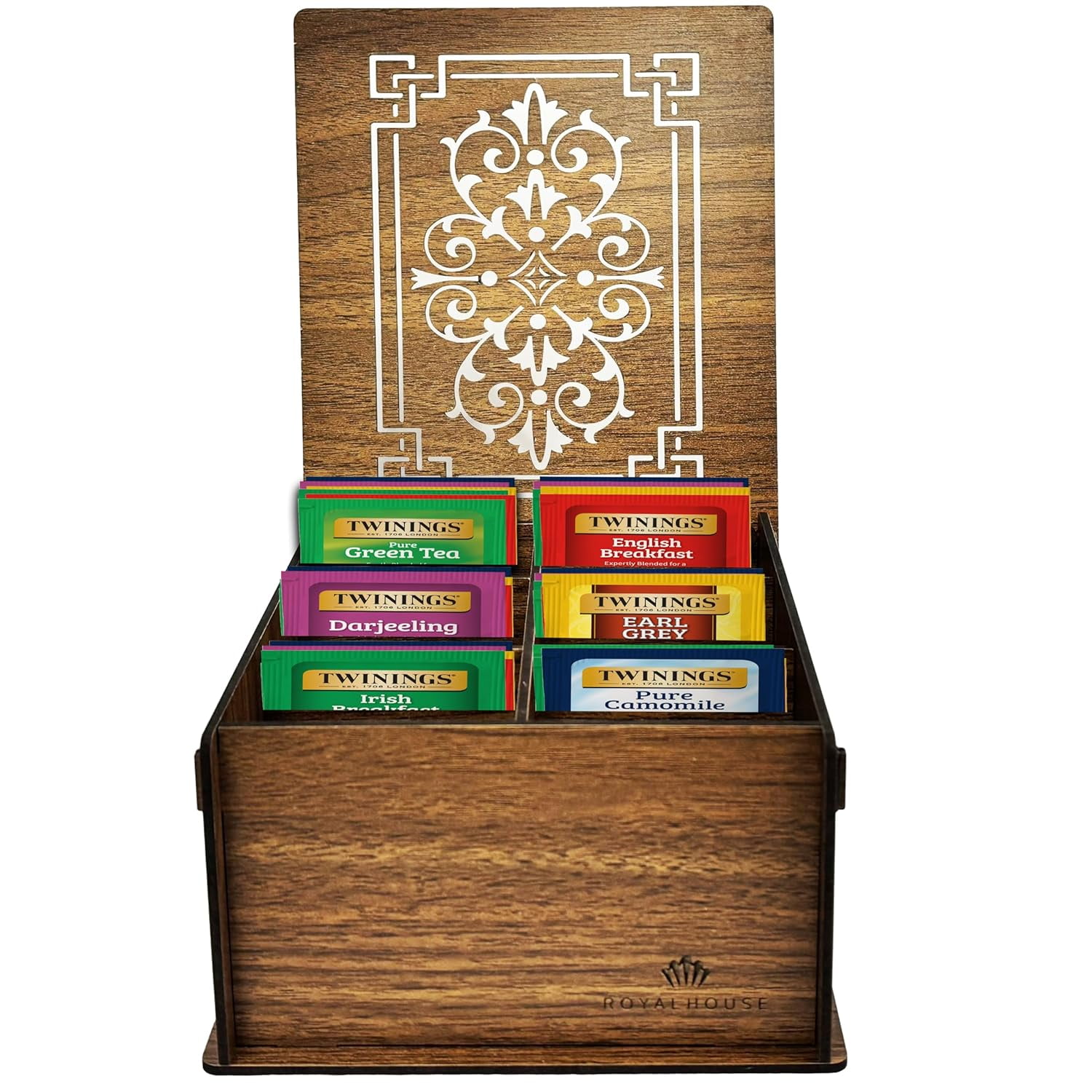 Twinings Tea Bag Sampler Variety with Brown Wooden Organizer Tea Chest (36 Tea Bags) 6 Different Popular Flavors, Gift for Tea Lovers: Women, Men, Mom, Dad, Family, Friends, Couples