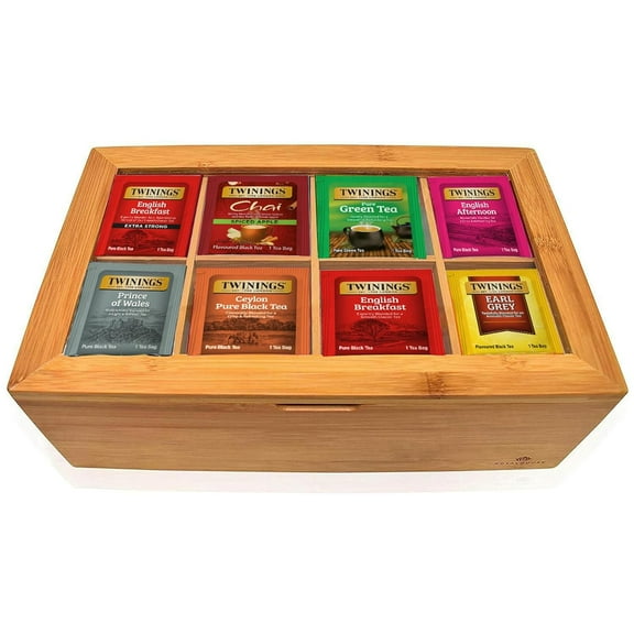 Twinings Tea Sampler Collection 80 Tea Bags, 20 Flavors/Assorted Tea, Gift Set in Decorative Bamboo Box Wooden Organizer Tea Chest Included Ideal for Home, Office, Family & Friends (Bamboo Box)