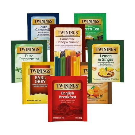 Twinings Tea Sampler Set Variety Pack 48 Assorted Flavors with 20 Honey Sticks