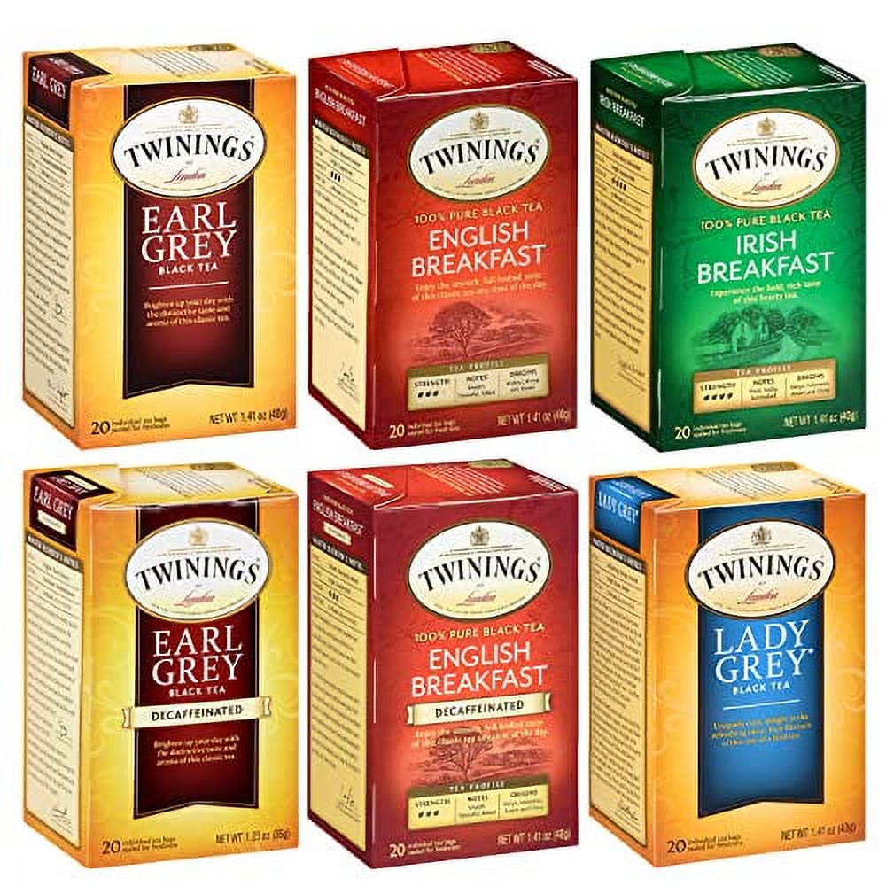 Twinings Tea Variety Pack, 6 Black Tea Flavors 20 Tea Bags Ea Earl