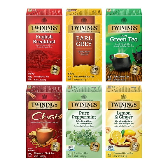 Twinings Variety Pack Assorted Tea Bags 25 Bags/Box 6 Boxes/Case TNA54191