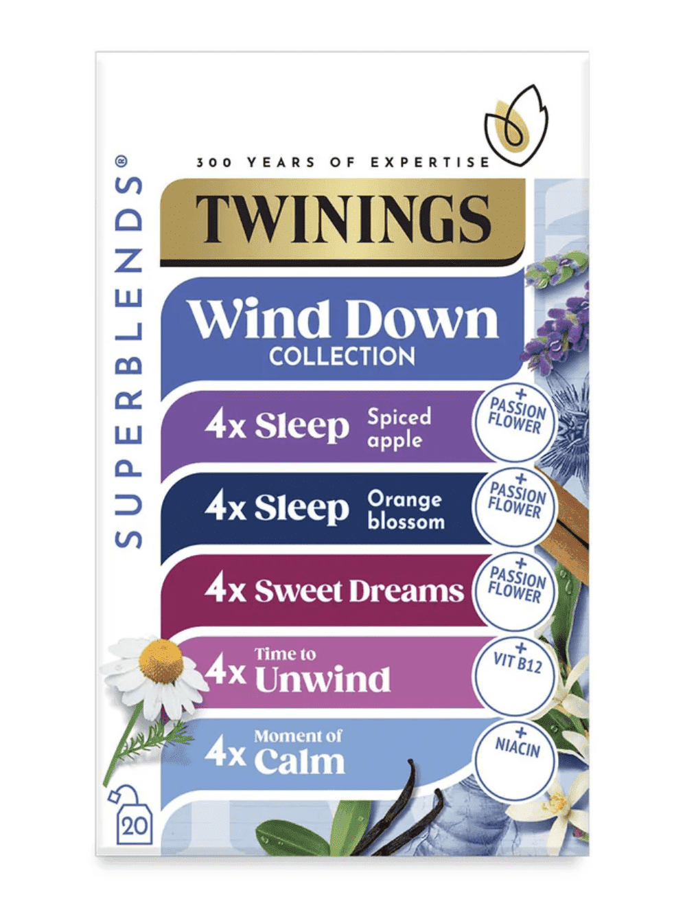 Twinings Wind Down Collection Variety Pack, 20 Tea Bags