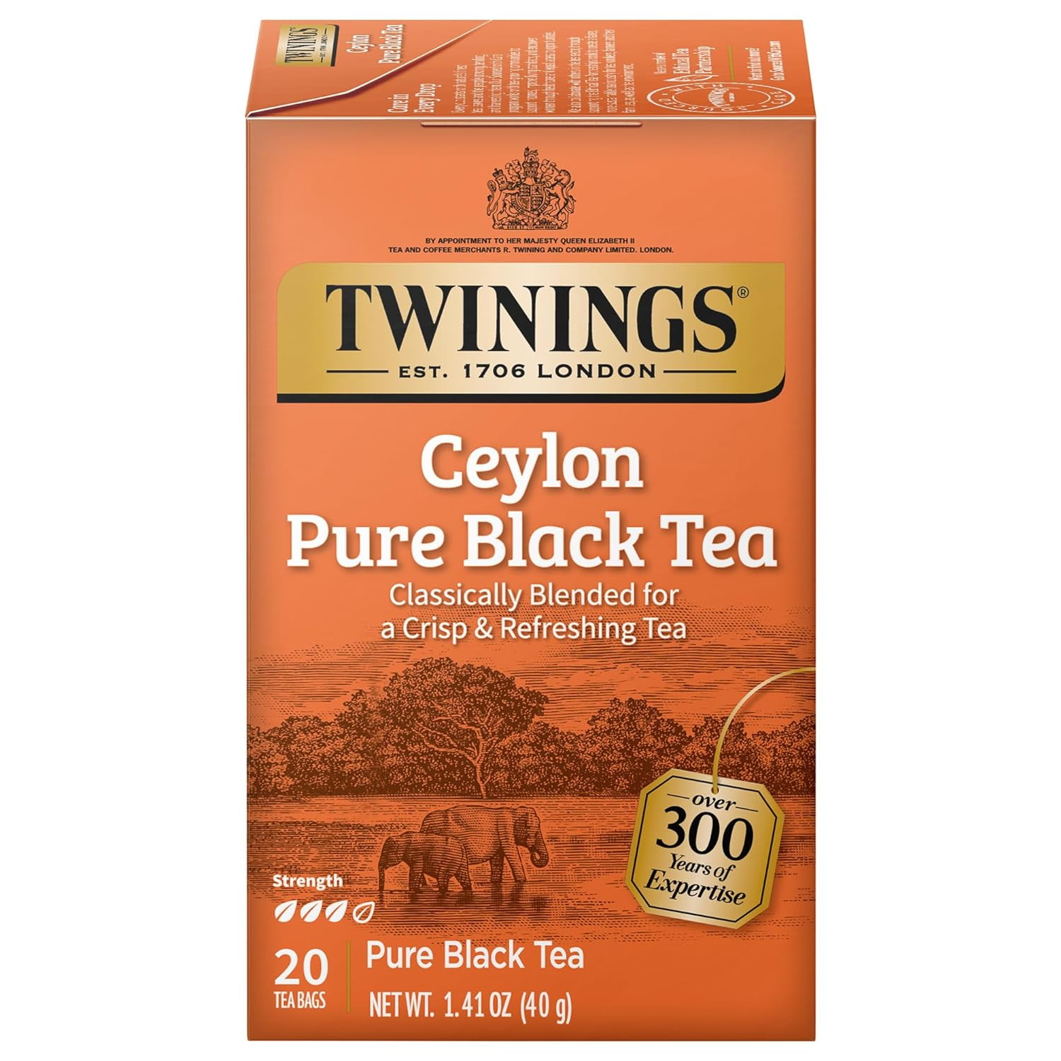 Twinings Ceylon Pure Black Tea - A Crisp, Refreshing Black Tea, Formerly Orange Pekoe, Caffeinated Tea Bags, Individually Wrapped, 20 Count