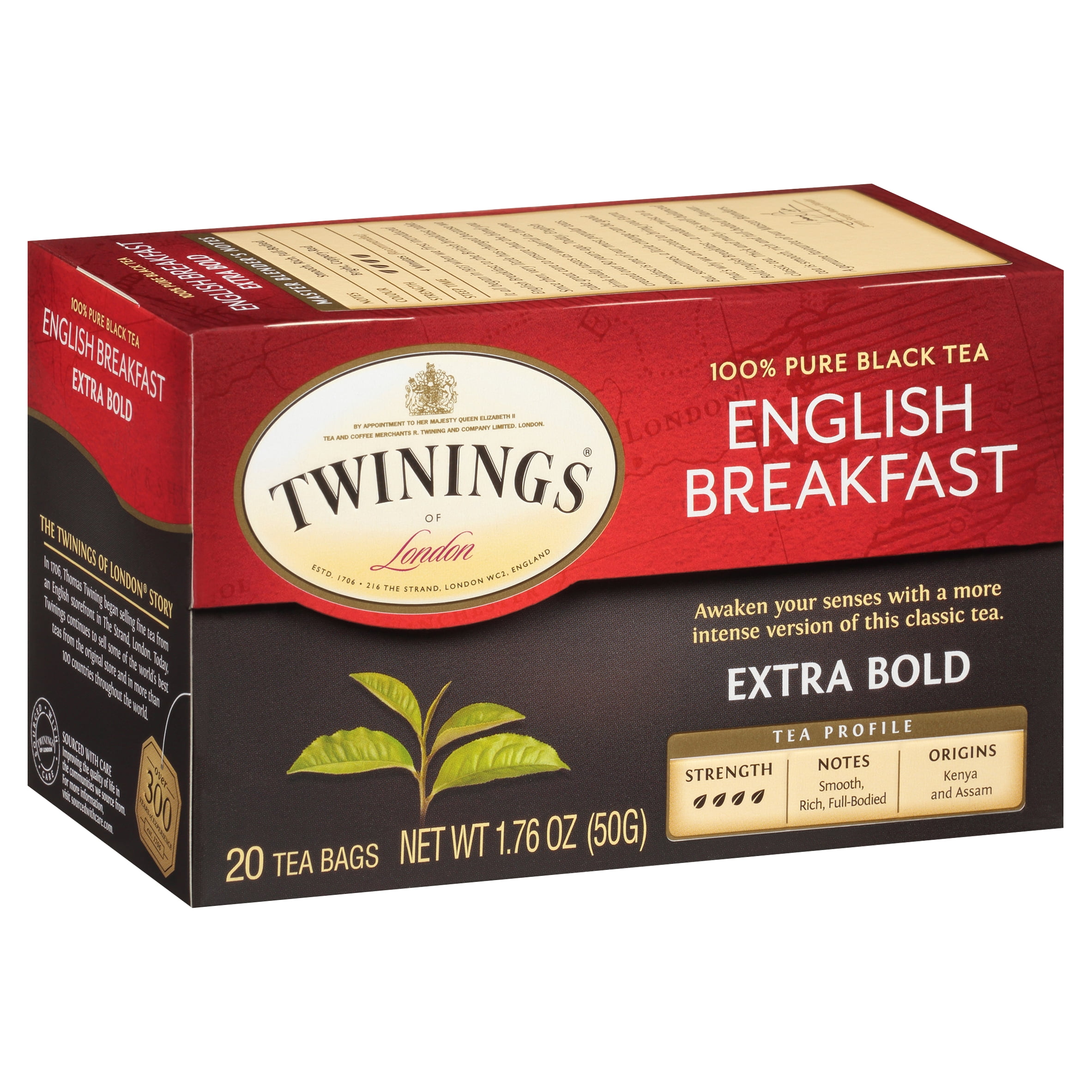 Twinings of London English Breakfast Extra Bold 100% Pure Black Tea Bags,  20 count 