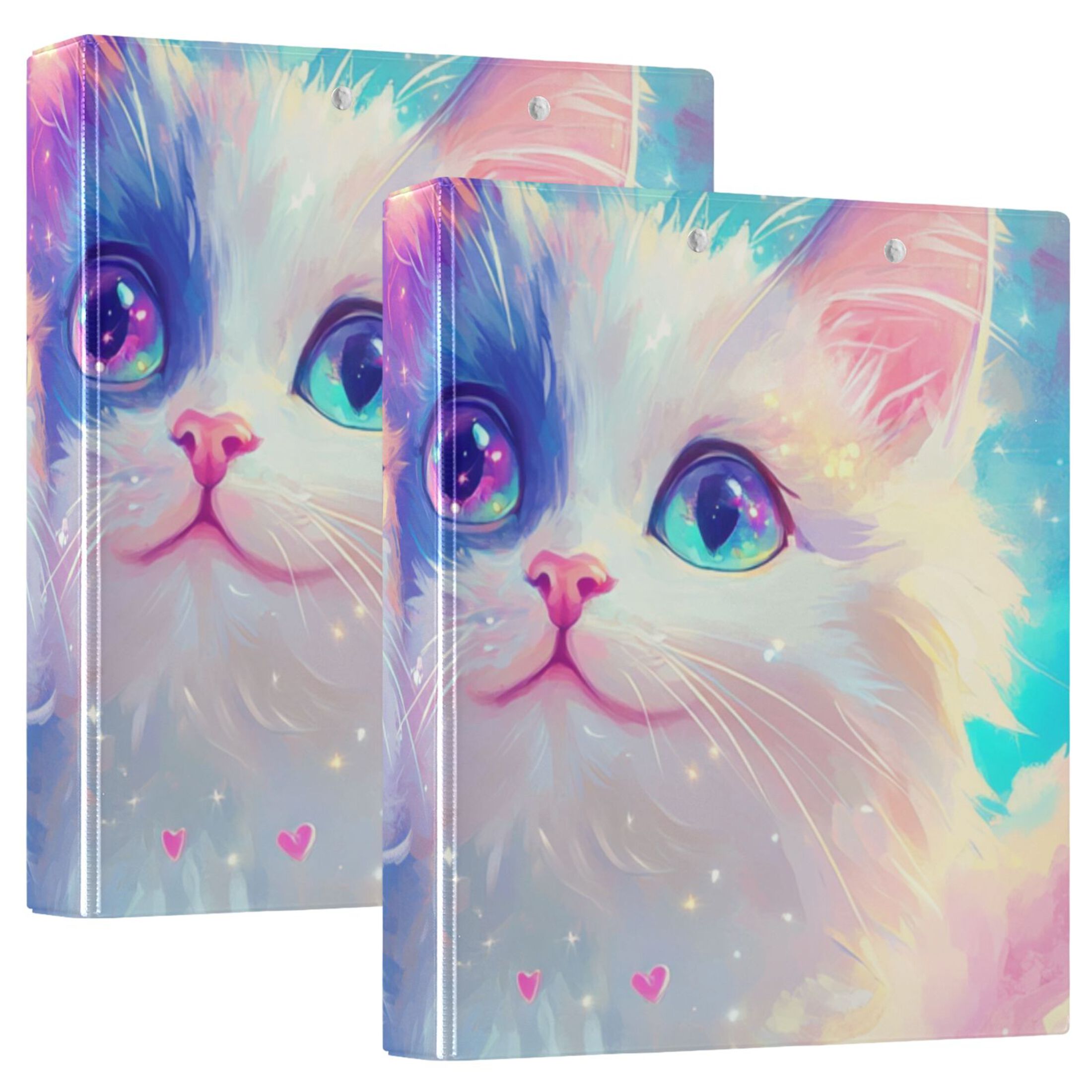 Twinkle Cats 3 Ring Binders 1.5 inch Hardcover File Folders with Interior Pockets A4 Size Organizer for School Office Hospital Set of 2