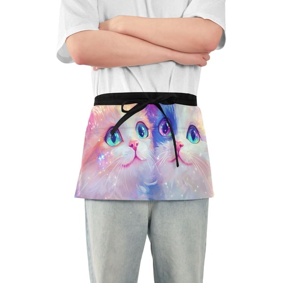 Twinkle Cats Waist Apron Adjustable Server Half Apron Kitchen Cooking with 3 Pockets for Men Women