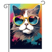 Twinkle Club Hip Hop Style Cat Garden Flag 12×18 Inch Double Sided with Sunglasses Cool Funny Seasonal Garden Flag Indoors Outdoors Decoration for Yard (Hip-Hop Cat)