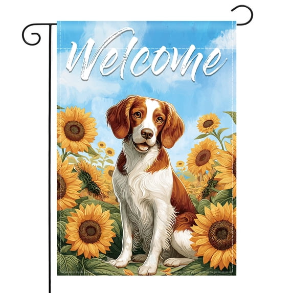 Welcome Spring Summer Dog Garden Flag 12x18 Inch Double Sided, Beagle Sunflower Mini Pet Seasonal Yard Flag for Home Decorative Outside (Beagle)
