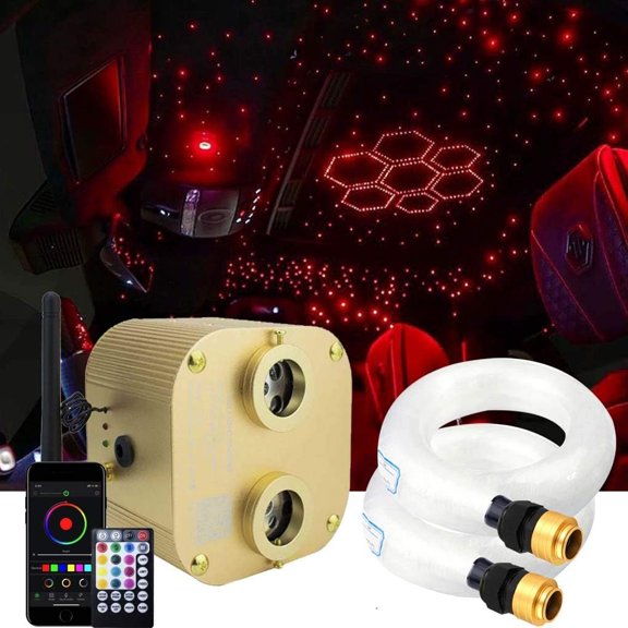 Twinkle Dual Port 20W Fiber Optic Ceiling Light Kits 600 count 0.03in 9.8ft Fiber Strands Sound Activated APP Remote Control Indoor Starlight Headliner Ceiling Decor