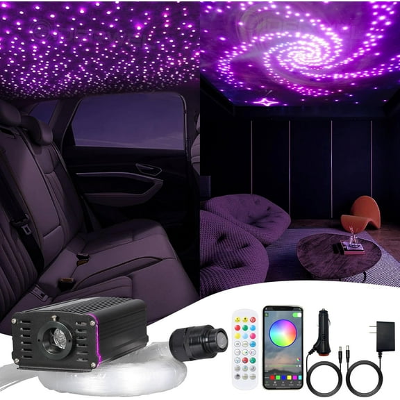 Twinkle Fiber Optic Light, Bluetooth App/Remote Control/Music Activation Starlight Headset Kit, with RGBW LED Light Engine, 300 Pieces of 10-foot (approximately 3.0 meters) Hybrid Fiber Optic Cables,
