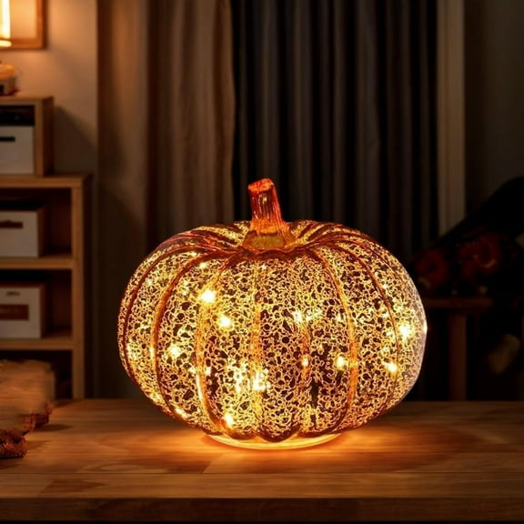 Twinkle Light Pumpkins, Timer Lighted Up Sparkling Starry Night Glass Pumpkins, One-Click Operation Fall Halloween Decorations for Home, Pumpkin Light Bedroom Bathroom Hallway