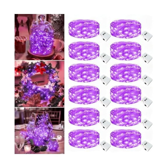Twinkle Lights Battery Operated 12 Packs Fairy Lights, Bulk Mini String Lights Waterproof for Holiday Mason Jars DIY Party Decoration, Led String Lights, Garden Decor, Purple