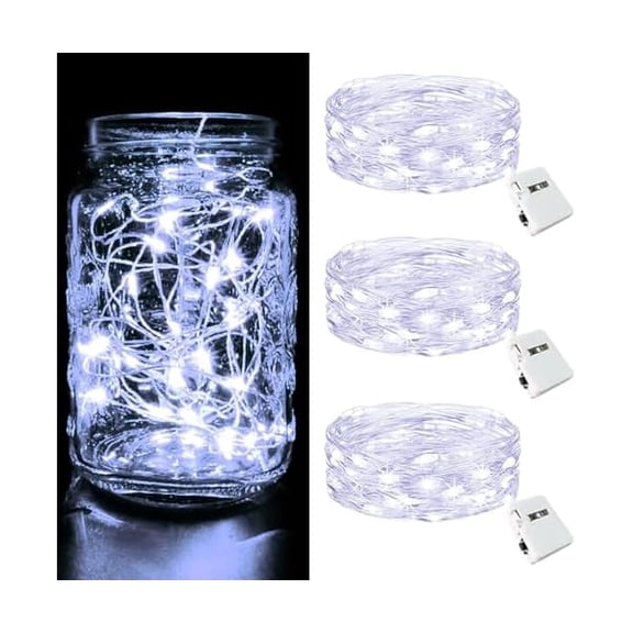 Twinkle Lights Battery Operated 3 Packs Fairy Lights, Mini String Lights Mason Jars Silver Wire Small, Battery Operated String Lights, Led String Lights, Garden Decor, Cold white