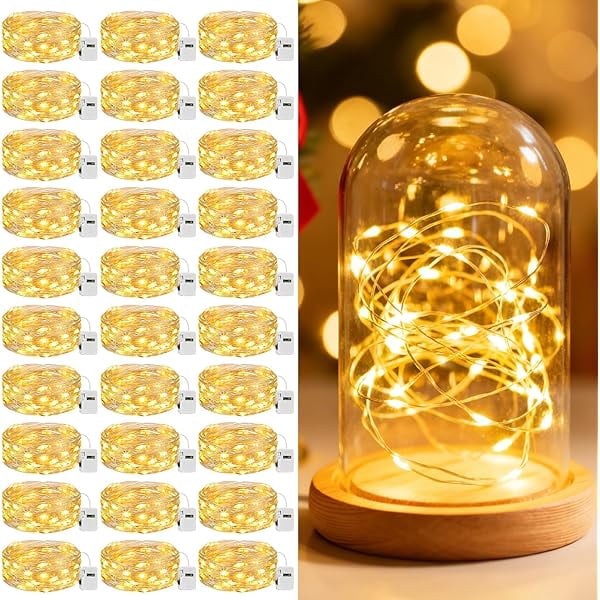Twinkle Lights Battery Operated 30 Packs Fairy Lights, 3 Modes, Bulk Mini Waterproof Silver Wire for Weddings Mason Jars Party, Led String Lights, Garden Decor, Warm white