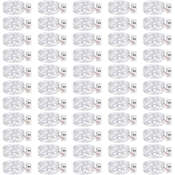Twinkle Lights Battery Operated 50 Packs Fairy Lights with Timer, 20 LED 3 Modes 7ft Waterproof Silver Wire Mini Bulk Mason Jar String Light, Led String Lights, Garden Decor, Cold white