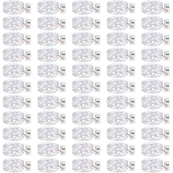 Twinkle Lights Battery Operated 50 Packs Fairy Lights with Timer, 20 LED 3 Modes 7ft Waterproof Silver Wire Mini Bulk Mason Jar String Light, Led String Lights, Garden Decor, Cold white