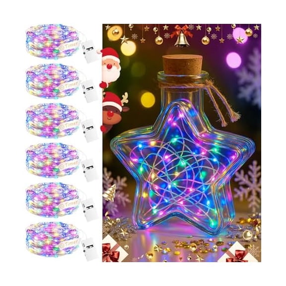 Twinkle Lights Battery Operated 6 Packs Fairy Lights with Timer, 3 Modes, Mini String Lights for, Battery Operated String Lights, Led String Lights, Garden Decor, Multicolor