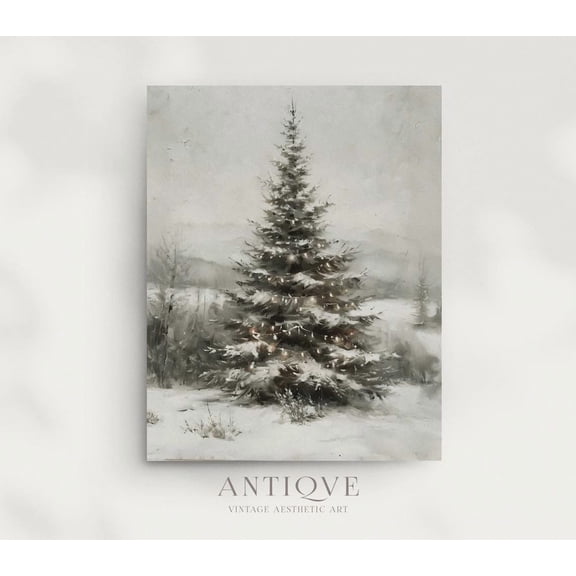 Twinkle Lights Fir Tree Wall Art Print, Snowy Christmas Landscape