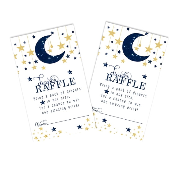 Twinkle Little Star Diaper Raffle Tickets (50 Pack) Boys Baby Shower Games - Invitation Insert Cards Blue - Paper Clever Party