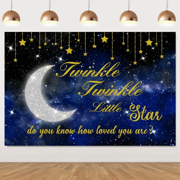 Twinkle Twinkle Little Star Party Decorations, Backdrop Shiny Stars And Moon Navy Blue Galaxy Star Baby Shower Background, For Baby Shower Birthday Party Supplies Photo Props